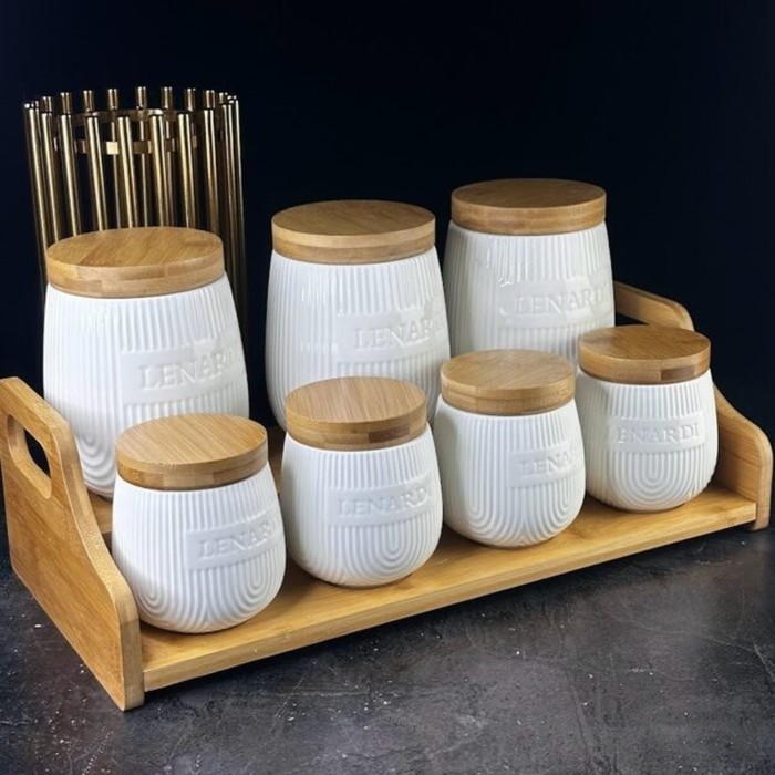 Набор банок Lenardi Bamboo, на подставке, 7 шт набор банок на керамической подставке рязанская фабрика жестяной упаковки акварель