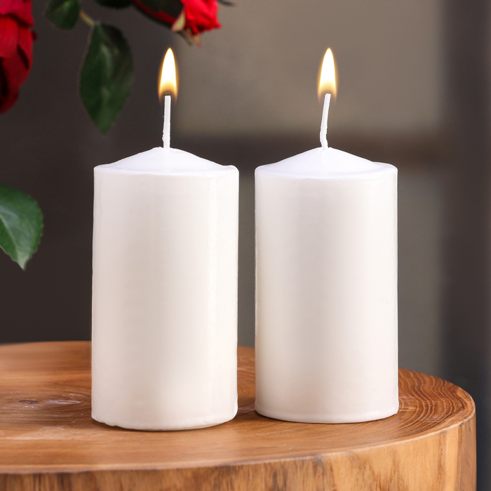 Набор свечей цилиндров, 5х10 см, 2 шт, белая набор свечей цилиндров 4х5см набор 3 шт белая