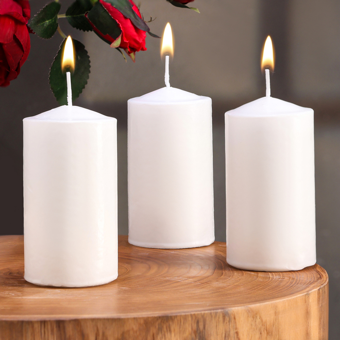 Набор свечей цилиндров, 5х10 см, 3 шт, белая набор свечей цилиндров 4х5см набор 3 шт белая