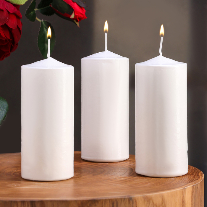 Набор свечей цилиндров, 5х12 см, 3 шт, белая набор свечей цилиндров 4х5см набор 3 шт белая