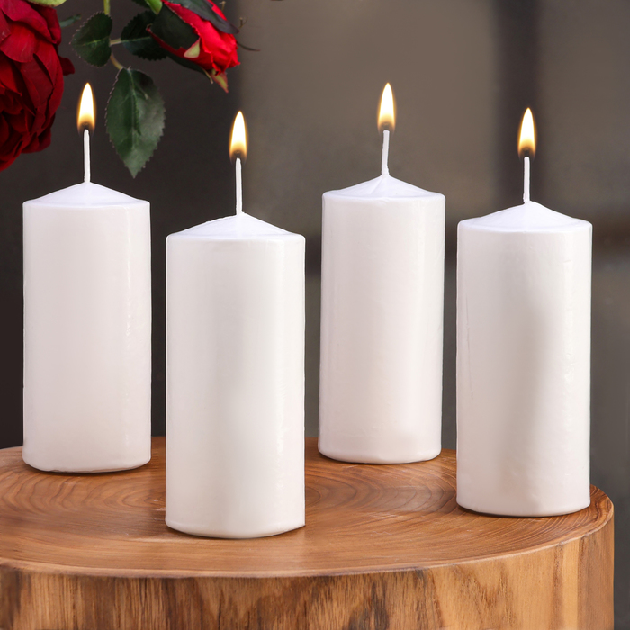 Набор свечей цилиндров, 5х12 см, 4 шт, белая набор свечей цилиндров 4х5см набор 3 шт белая