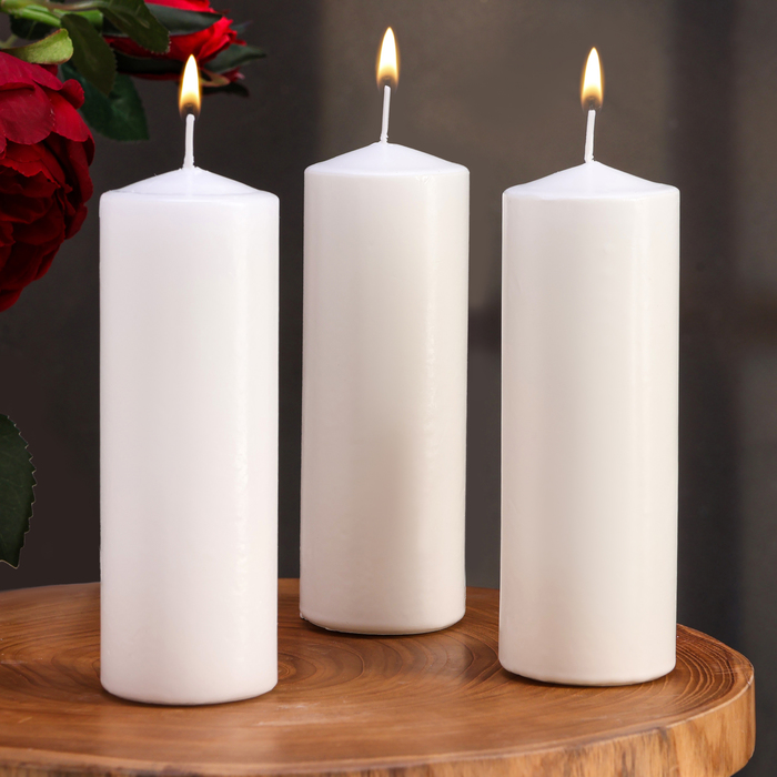 Набор свечей цилиндров, 5х15 см, 3 шт, белая набор свечей цилиндров 4х5см набор 3 шт белая