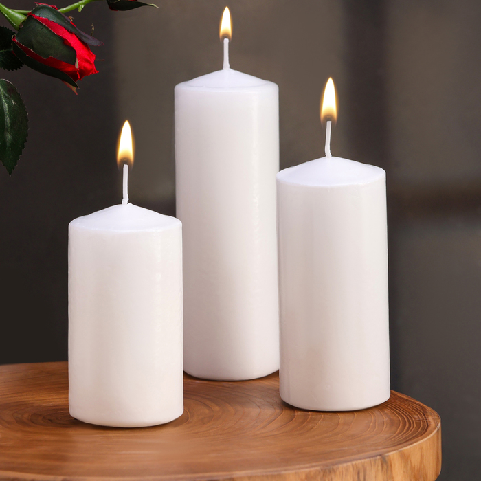 Набор свечей цилиндров, 5х15 см, 5х12 см, 5х10 см, 3в1, белая