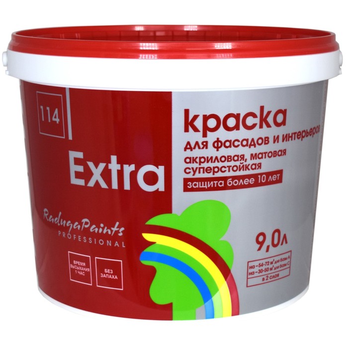 

Краска для фасадов и интерьеров акриловая 114 "Экстра", база А 9 л