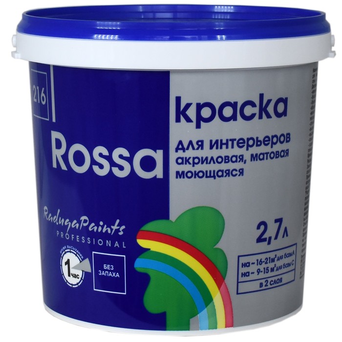 

Краска для стен и обоев акриловая 216 "Роса", база А 2,7 л