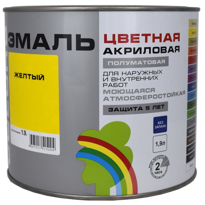 

Эмаль акриловая полуматовая 220 "COLORS" желтый 1,9 л