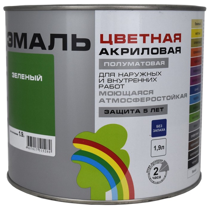 

Эмаль акриловая полуматовая 220 "COLORS" зеленый 1,9 л