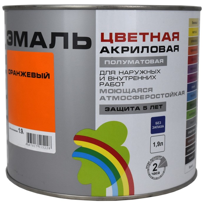 

Эмаль акриловая полуматовая 220 "COLORS" оранжевый 1,9 л