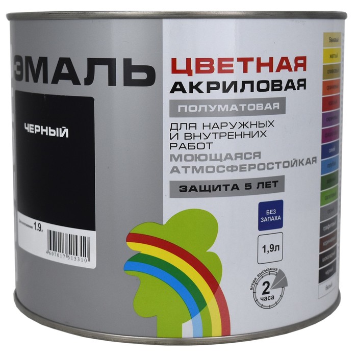 

Эмаль акриловая полуматовая 220 "COLORS" черный 1,9 л