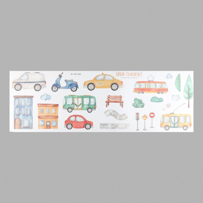 Наклейка пластик интерьерная цветная Городской транспорт 30х90 см