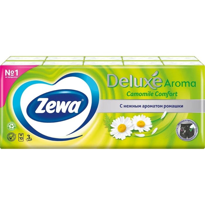 Платочки Zewa Deluxe, с ароматом ромашки, 10 штук