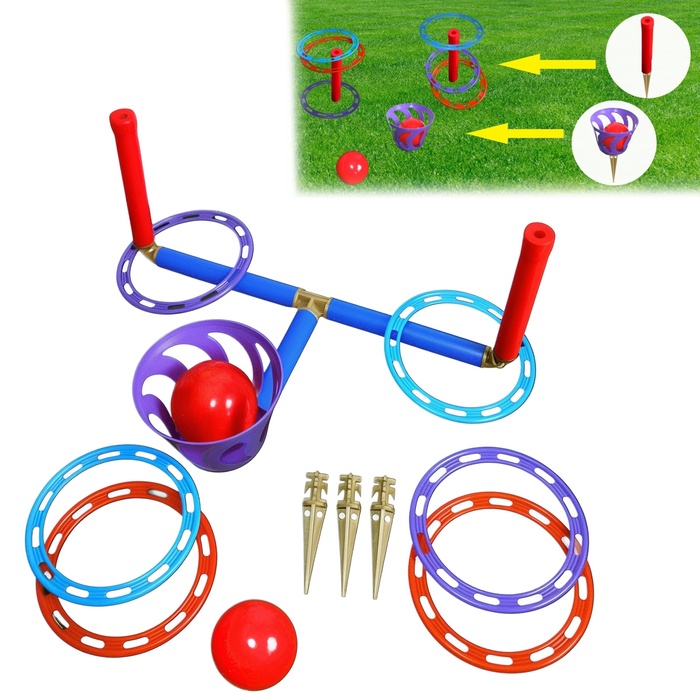 Игра Кольцеброс - шароброс 2 стойки 6 колец корзинка 2 мяча клин - 3 шт 329₽