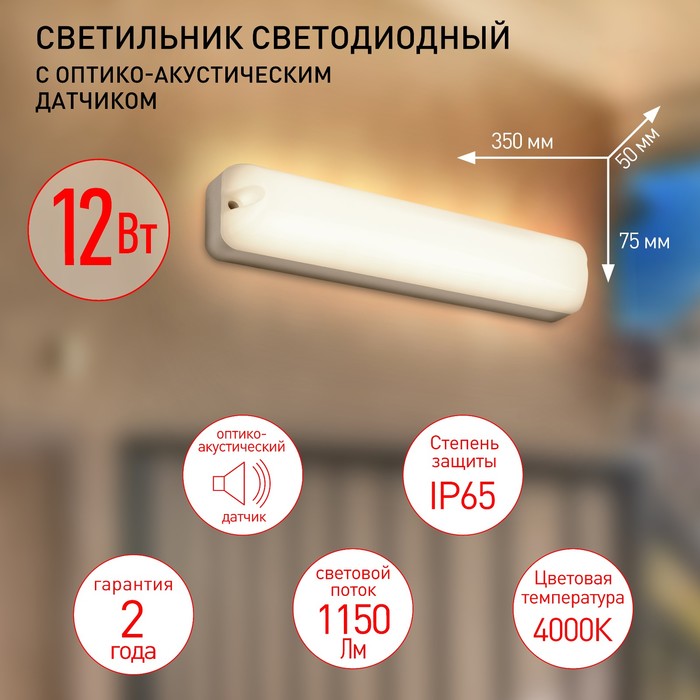 

Светильник ЖКХ светодиодный Эра SPB-1, 350х75х50 мм, IP65, Led, 12Вт, 1080Лм, 4000К, цвет белый