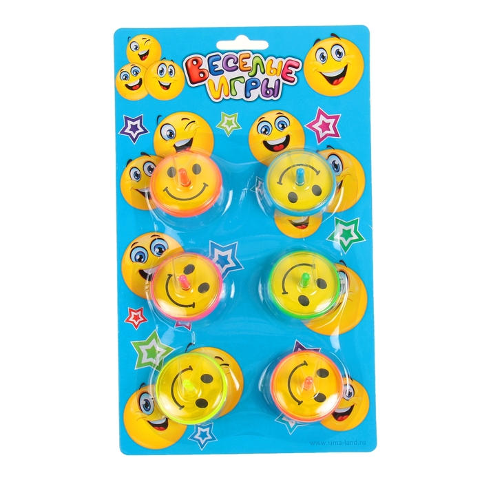 Волчок "Весёлые смайлики", набор 6 шт., цвета МИКС