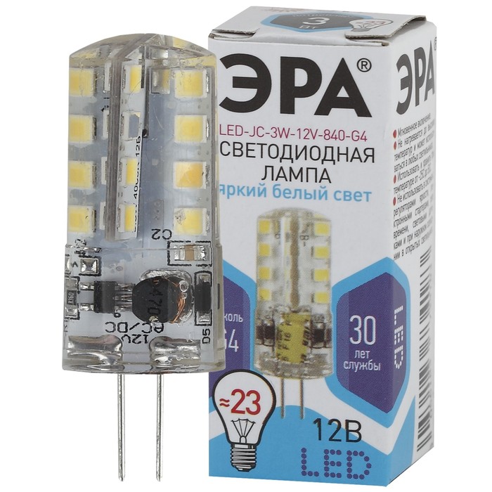 

Лампа светодиодная Эра Standard «Капсула», 3 Вт, G4, 240 Лм, 4000К, свечение белое
