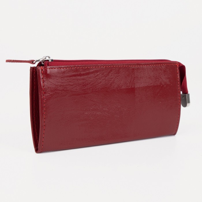 Кошелек женский на молнии, 2 отдела, для карт, для монет, наружный карман, игуана, цвет красный