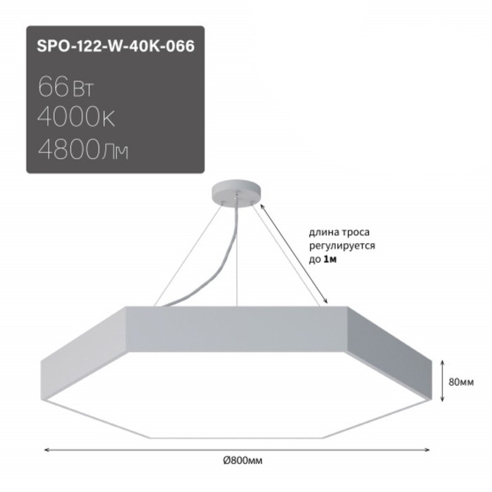 Светильник LED Эра Geometria SPO, 800х800х80 мм, IP40, 66Вт, 4800Лм, 4000К, белый