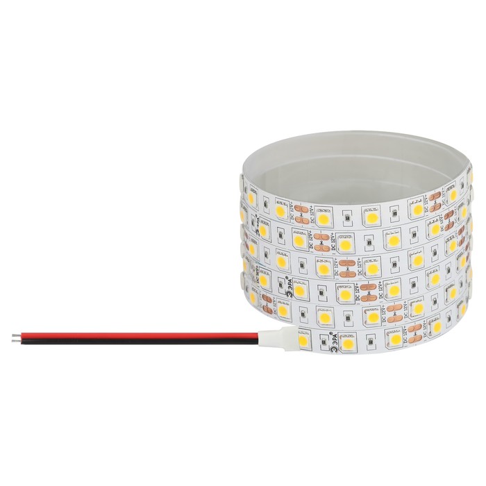 

Светодиодная лента Эра, 5 м, IP20, SMD5050, 60 LED/м, 14,4 Вт/м, 12 В, свечение тёплое белое