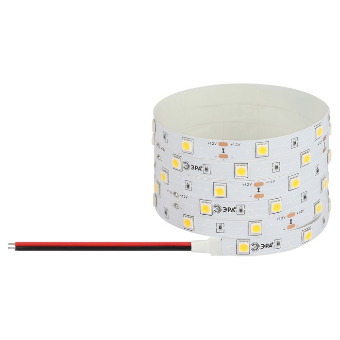 

Светодиодная лента Эра, 5 м, IP20, SMD5050, 30 LED/м, 7,2 Вт/м, 12 В, свечение тёплое белое