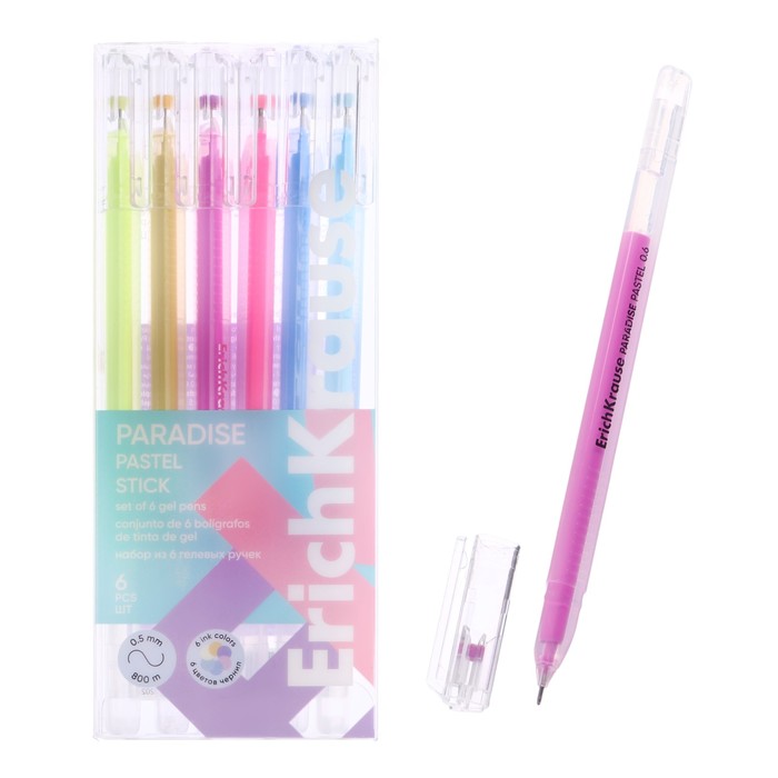 Набор ручек гелевых 6 цветов ErichKrause Paradise Stick Pastel игольчатый узел 06 мм пастель микс 325₽