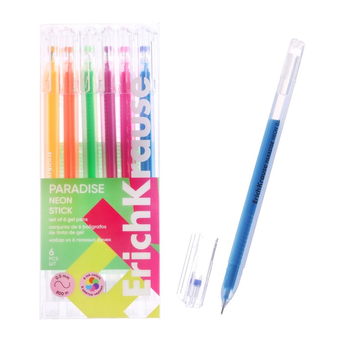 Набор ручек гелевых 6 цветов ErichKrause Paradise Stick Neon игольчатый узел 06 мм неон микс 325₽