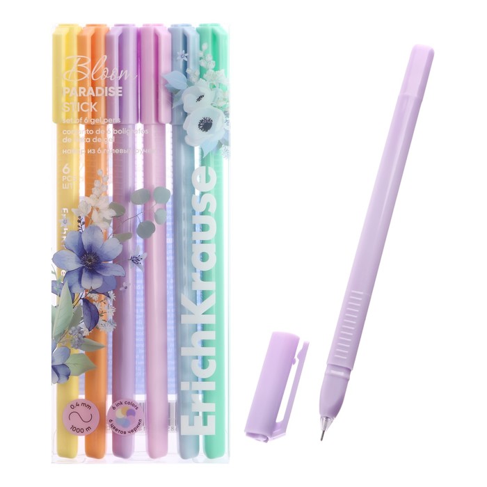 

Набор ручек гелевых 6 цветов ErichKrause "Paradise Stick Pastel Bloom" игольчатый узел 0.5 мм, пастель микс