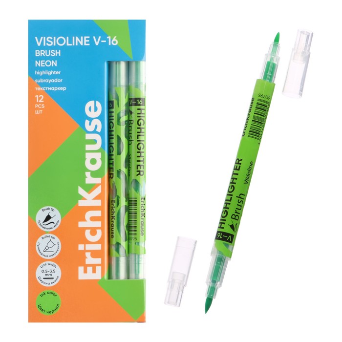Маркер текстовыделитель 05-35 мм ErichKrause Visioline V-16 Brush Neon двухсторонний зеленый неон чернила на водной основе 52₽