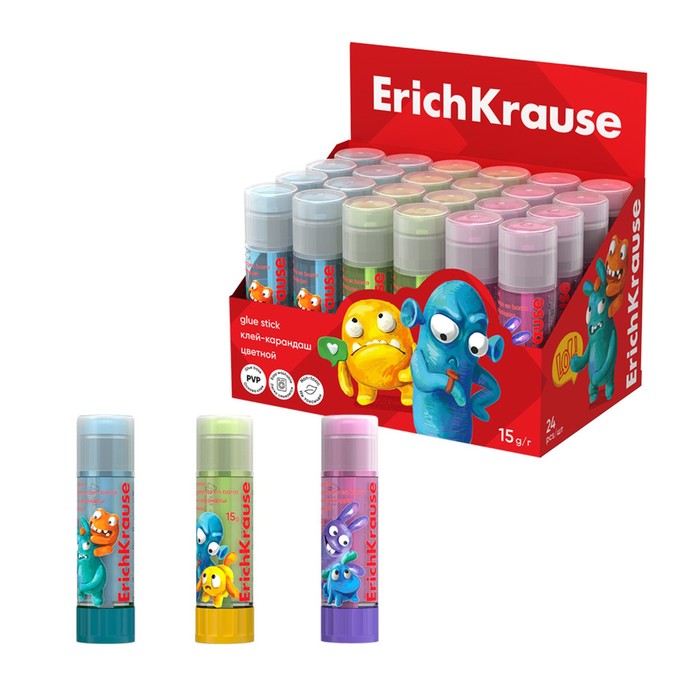 Клей-карандаш 15г ErichKrause EasyStick Jolly Friends PVP экономичный расход микс 72₽