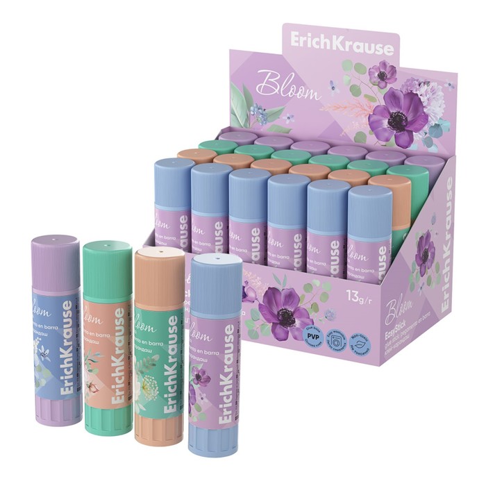 Клей-карандаш 13г ErichKrause EasyStick Pastel Bloom PVP экономичный расход микс 65₽