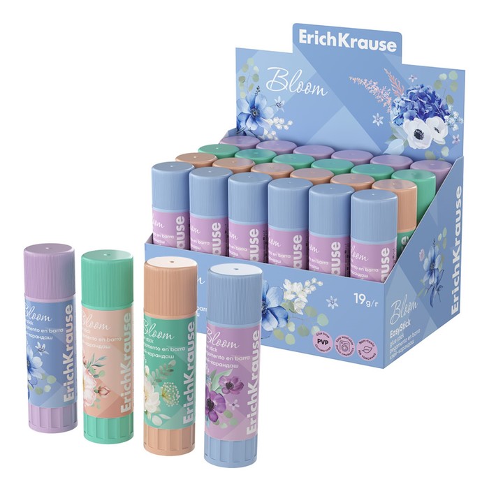 Клей-карандаш 19г ErichKrause EasyStick Pastel Bloom PVP экономичный расход микс 89₽