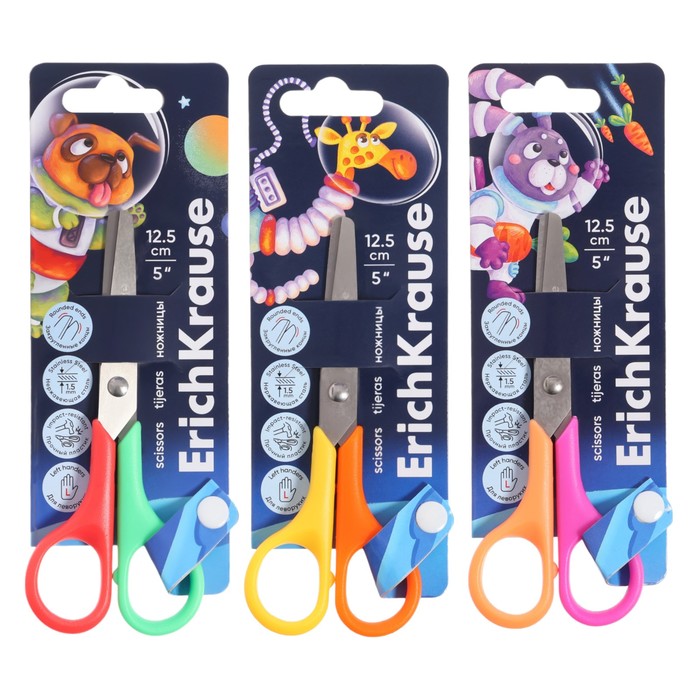 Ножницы 125 см ErichKrause FunCut Space Animals для левшей блистер микс 110₽