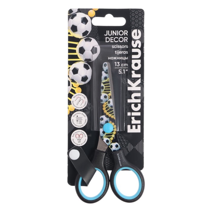 Ножницы детские 13 см ErichKrause Junior Decor Sport DNA, с принтом на лезвиях, блистер ножницы детские 13 см erichkrause junior decor dream unicorn с принтом на лезвиях