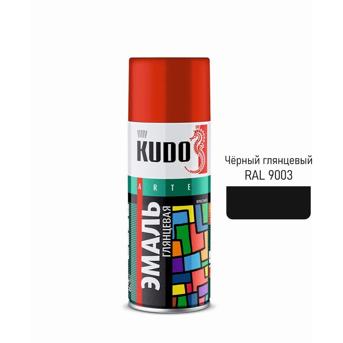 Аэрозольная краска эмаль KUDO универсальная черная глянцевая RAL 9005, 520 мл эмаль аэрозольная kudo arte черная глянцевая ral 9005 520 мл