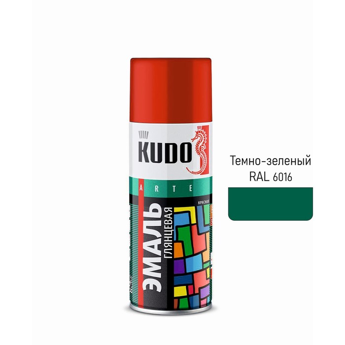 цена Аэрозольная краска эмаль KUDO универсальная темно-зеленая RAL 6016, 520 мл