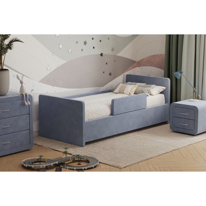 Кровать «Кальвет» с ПМ, 90×210 см, с бортиком, пермиум велюр, цвет лондонский туман 37299