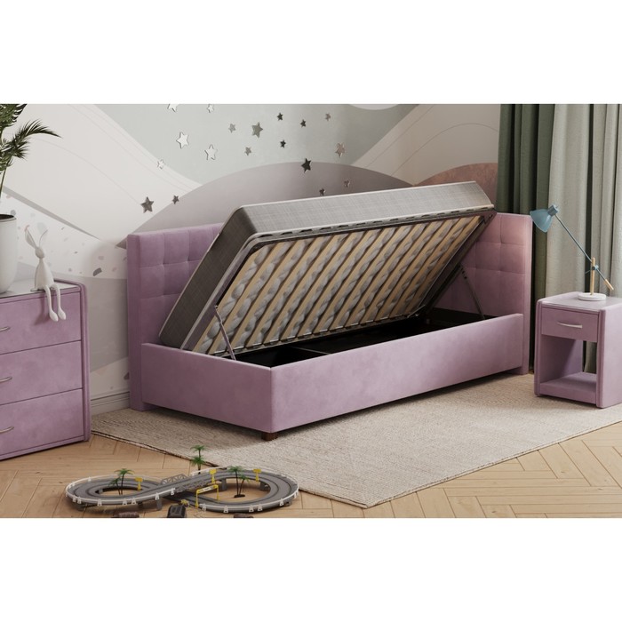 Кровать «Версаль» с ПМ, 90×190 см, ножки деревянные 5 см, велюр, цвет california 390