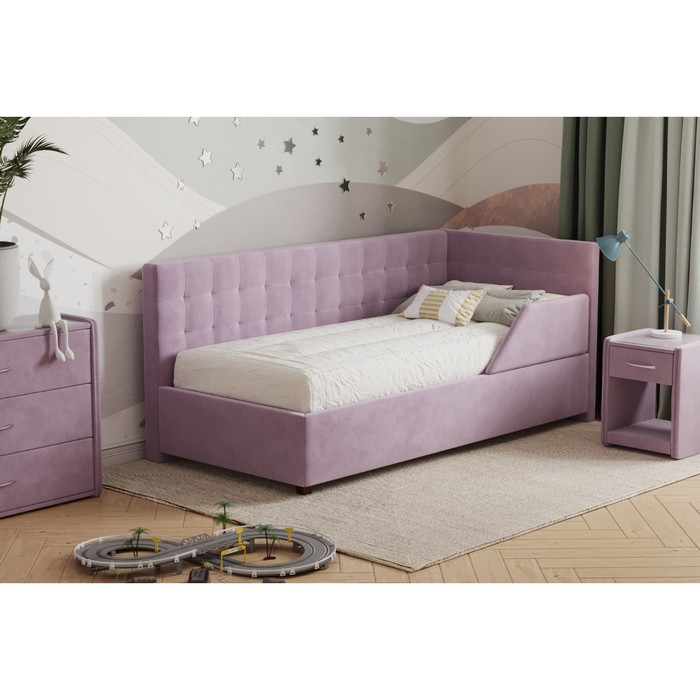 Кровать «Версаль» с ПМ, 90×210 см, с бортиком, премиум велюр, цвет бутоны вишни 38481