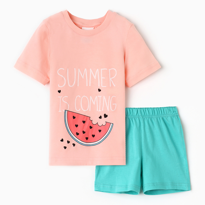 Комплект для девочки (футболка/шорты) Арбуз, цвет цвет св.розовый/зеленый, рост 98-104