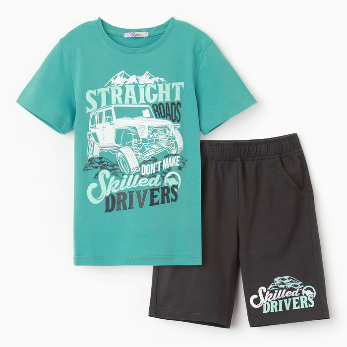 Комплект для мальчика (футболка, шорты), цвет зеленый/серый, рост 116