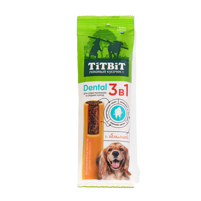 ДЕНТАЛ 3в1 с облепихой для собак Titbit для мелких и средних пород, 110 г titbit titbit дентал 3в1 с мятой для собак крупных пород 95 гр 95 гр