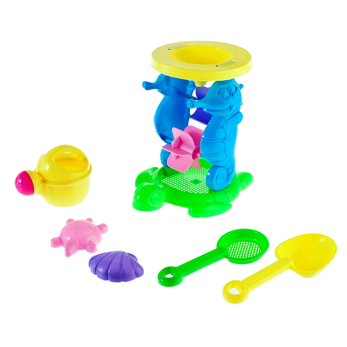 Песочный набор "Морское приключение" 6 предметов: мельница, лейка, 2 формочки, сито, лопатка