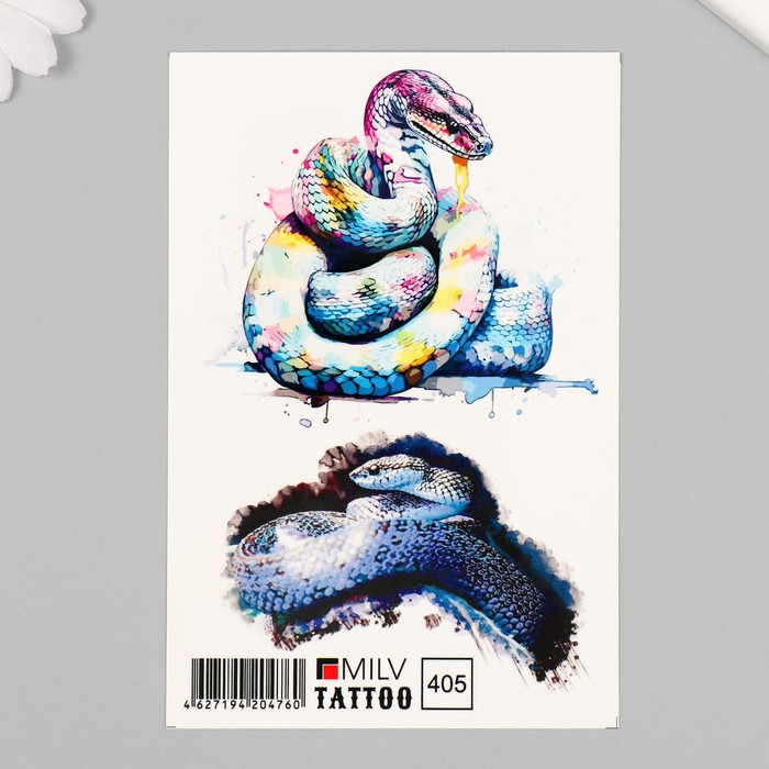 Татуировка на тело Разноцветная змея 10х15 см цена и фото