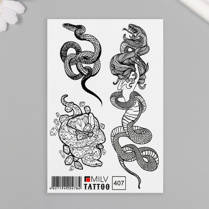 

Татуировка на тело "Змеи и девушка" 10х15 см
