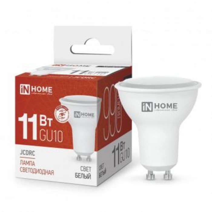 

Лампа светодиодная IN HOME, GU10, 11 Вт, 990 лм, 4000 К, свечение белое