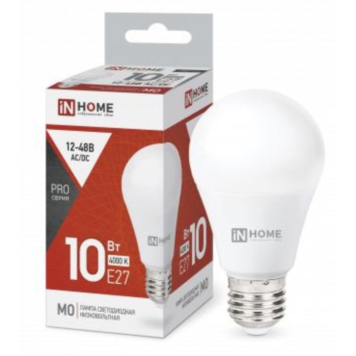 Лампа светодиодная IN HOME, E27, 10 Вт, 900 лм, 4000 К, свечение белое