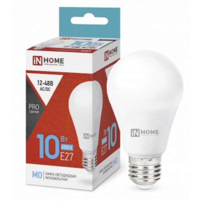 Лампа светодиодная IN HOME, E27, 10 Вт, 900 лм, 6500 К, свечение холодное белое