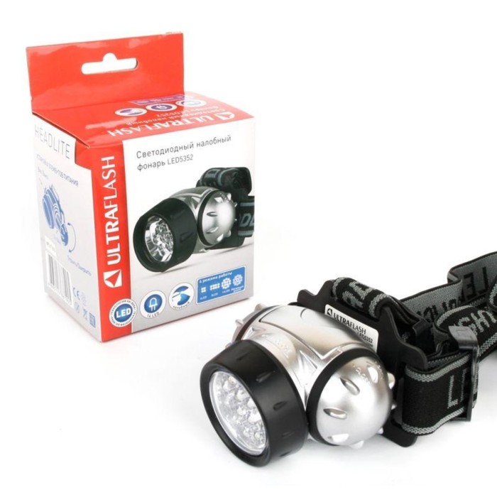 

Фонарь налобный LED 5352 14LED 4 режима 3хR03 металлик Ultraflash 10261