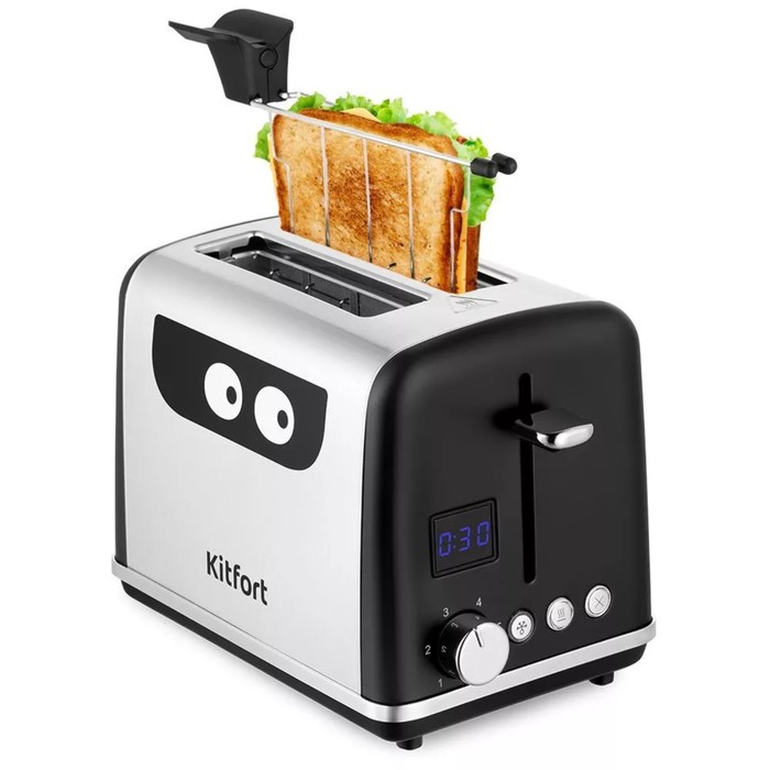 Тостер Kitfort КТ-6219, 870 Вт, 6 режимов прожарки, 2 тоста, чёрно-серебристый beko тостер tam8402w cosmopolis 870 вт