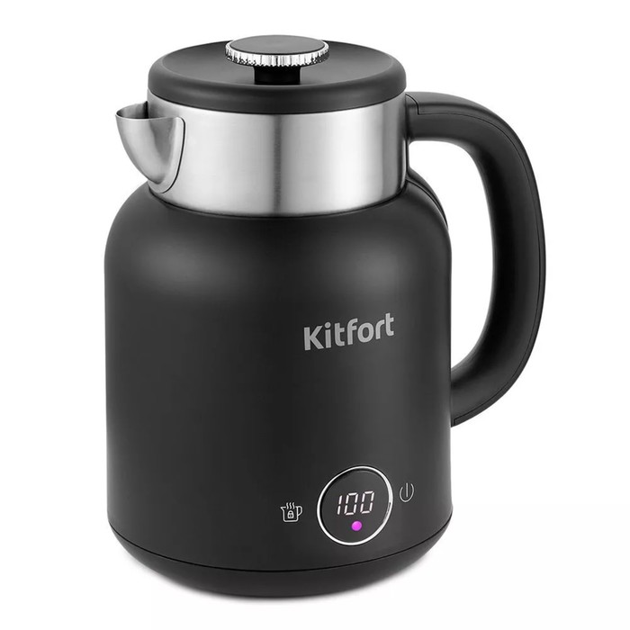 Чайник электрический Kitfort KT-6196-1, металл, 1.5 л, 2200 Вт, чёрный чайник kitfort kt 6196 1 1 5l