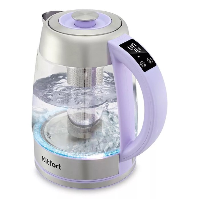 Чайник электрический Kitfort KT-6624, стекло, 1.7 л, 2200 Вт, фиолетовый чайник электрический kitfort kt 6123 1 2 л 2200 вт фиолетовый